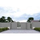 Portail coulissant Makira lames horizontales de 160 mm et barreaux horizontaux de 80 mm, RAL 9006 aluminium blanc