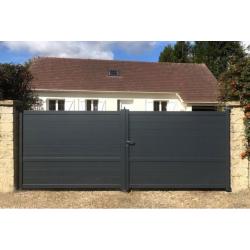 Portail battant Tonga avec lames horizontales de 160 mm, RAL gris
