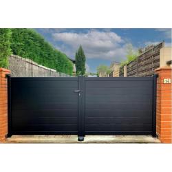Portail battant Fidji avec lames horizontales de 160 mm, RAL gris