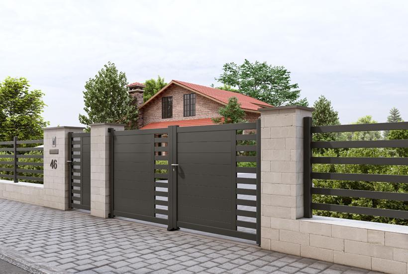 Portail battant Ravenne avec des lames de 160 mm horizontales