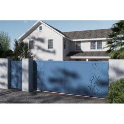 Portail coulissant Djemila avec des lames de 280 mm horizontales, RAL 5014