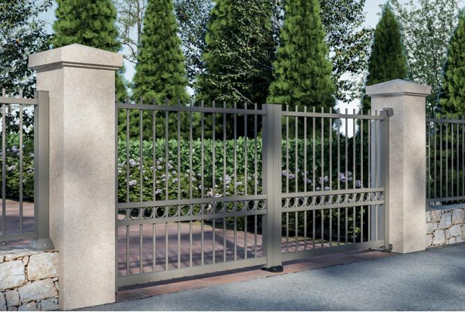 Portail battant Bach avec des barreaux de 20 mm de diamètre, RAL 7039