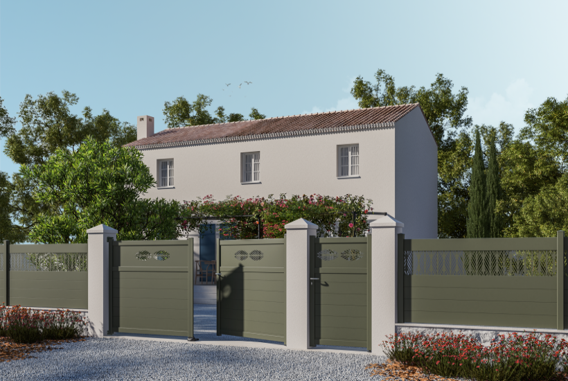Ambiance 3D Portail battant Aruba avec portillon et clôture Izzykit