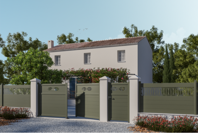 Ambiance 3D Portail battant Aruba avec portillon et clôture Izzykit