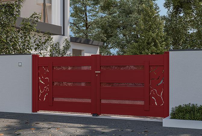 •	Ambiance 3D - 2 vantaux Titane - motif Racine - RAL 3004