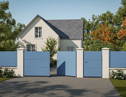 Portail battant en aluminium bleu